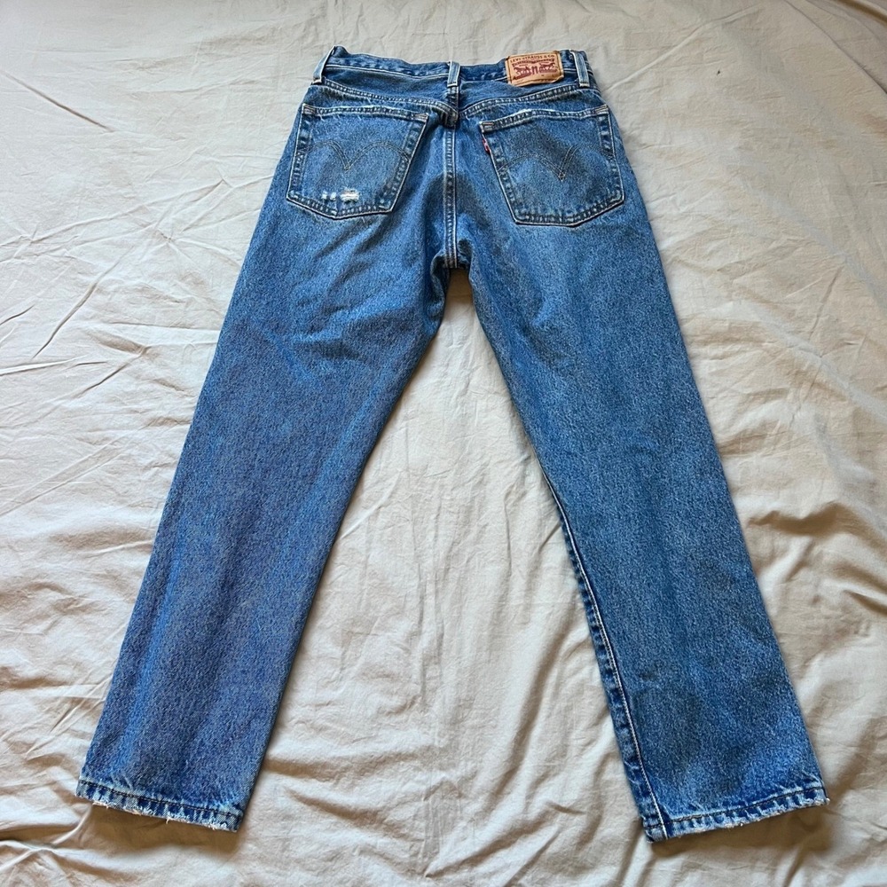 LEVI'S 501 Jeans Womens 25x26 Blue Distressed Ripped Straight Leg Denim 2022 XX
